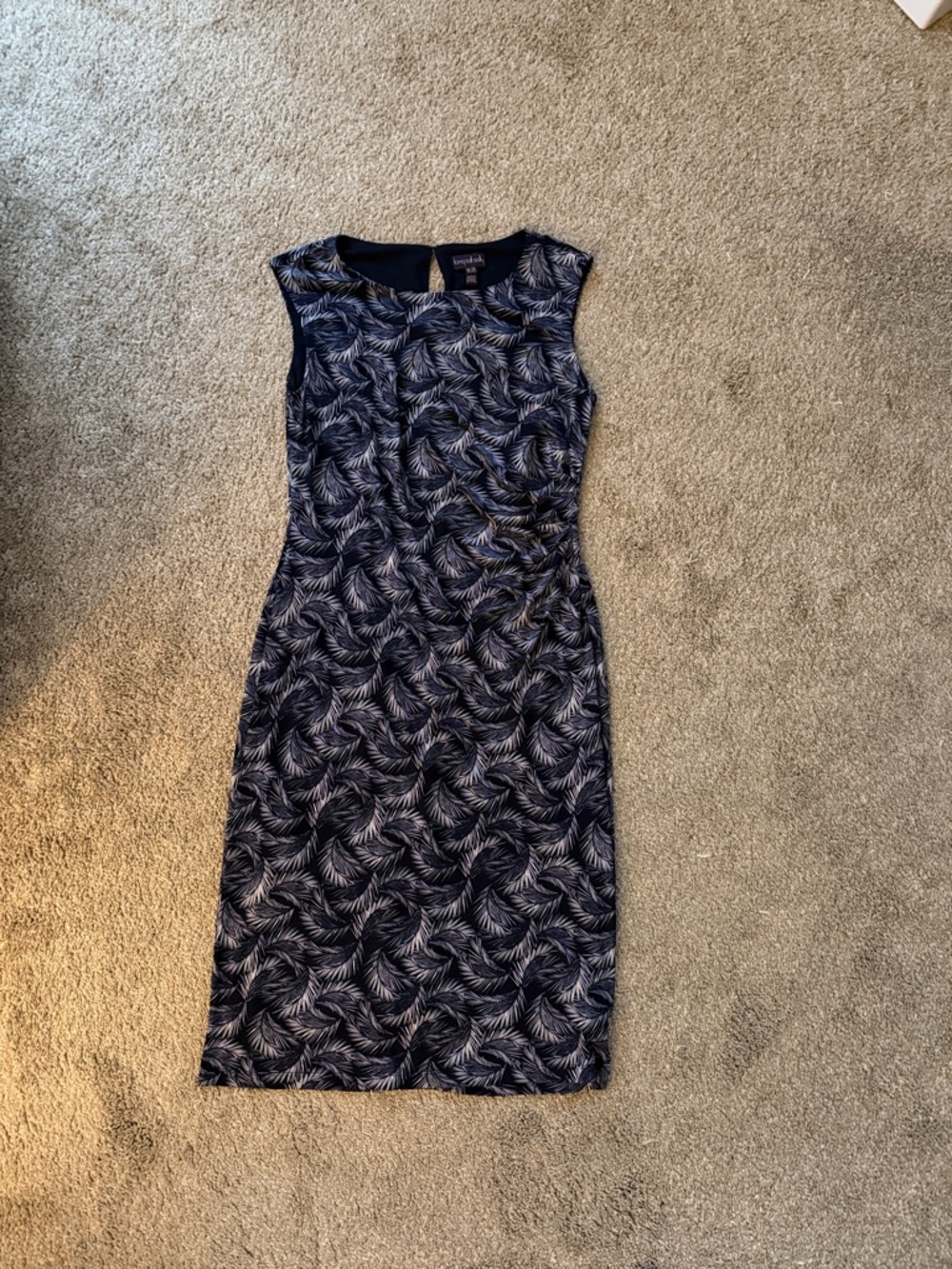 Long Tall Sally Navy Leaf-Print Sleeveless Midi Dress NWT